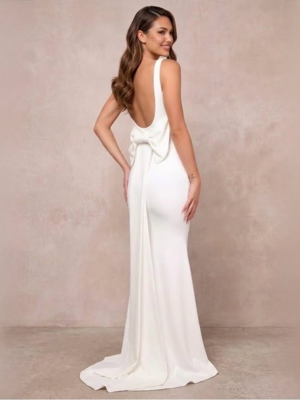 Lulus Loving Fate White Bow Square Neck Backless Maxi Long Dress, Size S, NWOT - Picture 1 of 14